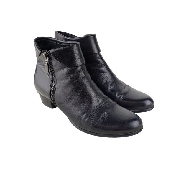 Spring Step Stockholm Booties Black Leather Ankle Zip Size 37 US Womens 6.5-7 - Picture 1 of 10